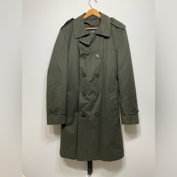 Ralph Lauren Water Repellent Trench Coat Olive Green Inner Warmer Layer Size 38 - Picture 1 of 13